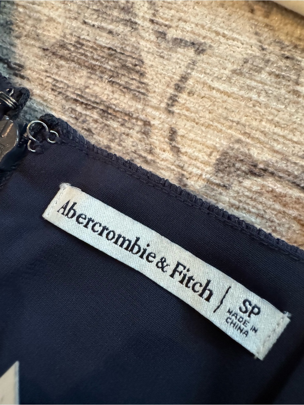 Abercrombie & Fitch Navy Blue Crinkled Textured, Twist Front Mini Dress, Size SP - Picture 9 of 12